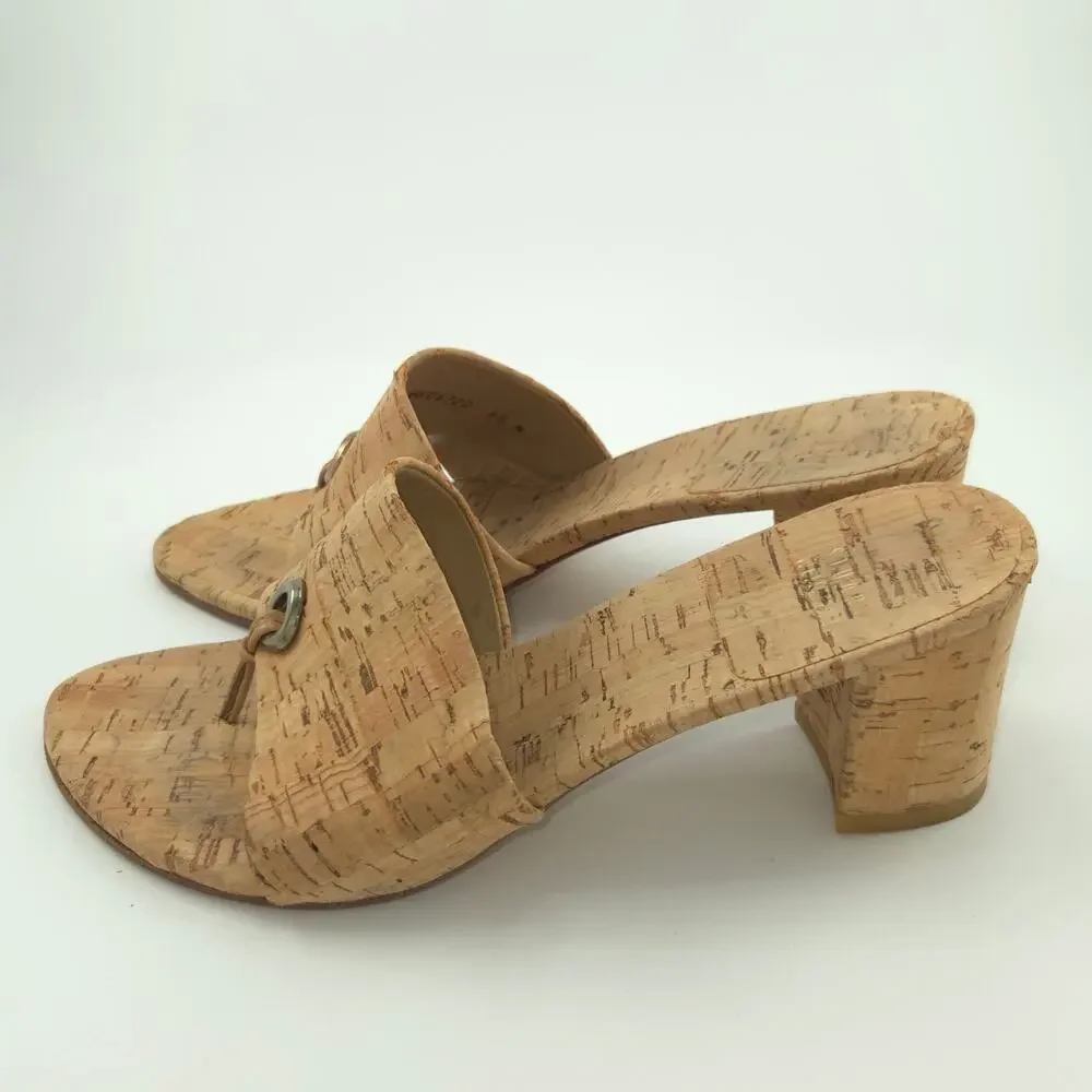 Stuart Weitzman Cork Mule Sandals Women's Size 8.5 Tan